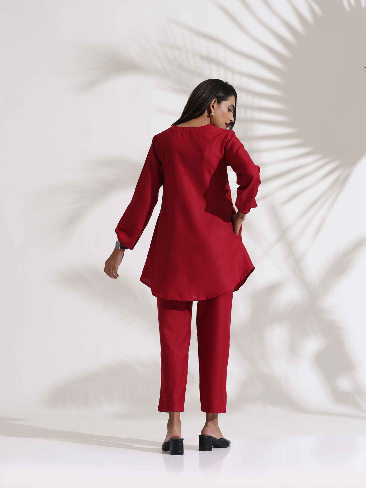 trueBrowns Maroon Slub Co-ord Set | Grocsy