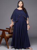 Ahalyaa Plus Size Round neck Maxi Ethnic Dress | Grocsy