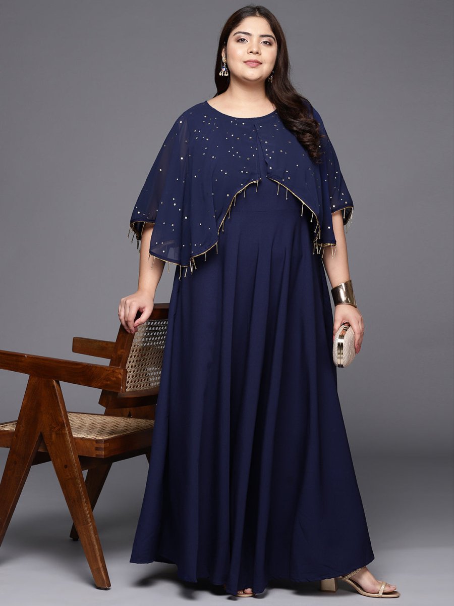 Ahalyaa Plus Size Round neck Maxi Ethnic Dress | Grocsy