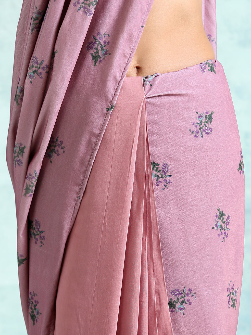 trueBrowns Light Mauve Printed Velvet Ready to Wear Saree | Grocsy