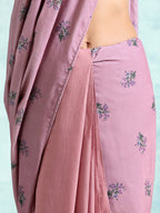 trueBrowns Light Mauve Printed Velvet Ready to Wear Saree | Grocsy