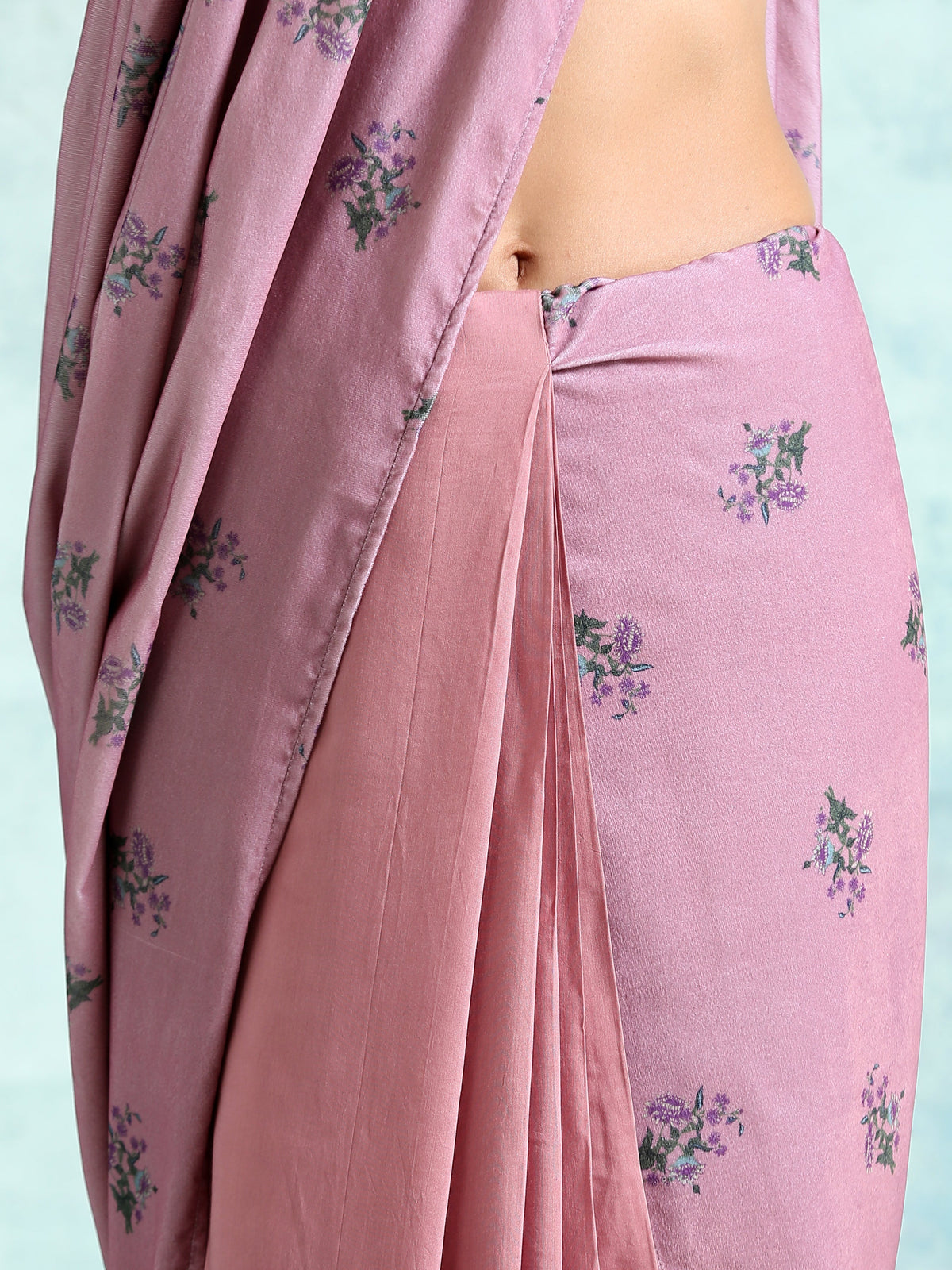 trueBrowns Light Mauve Printed Velvet Ready to Wear Saree | Grocsy