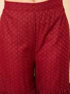 InWeave Women's Carmine Maroon Lace Work Double Layer Sharara Set | Grocsy