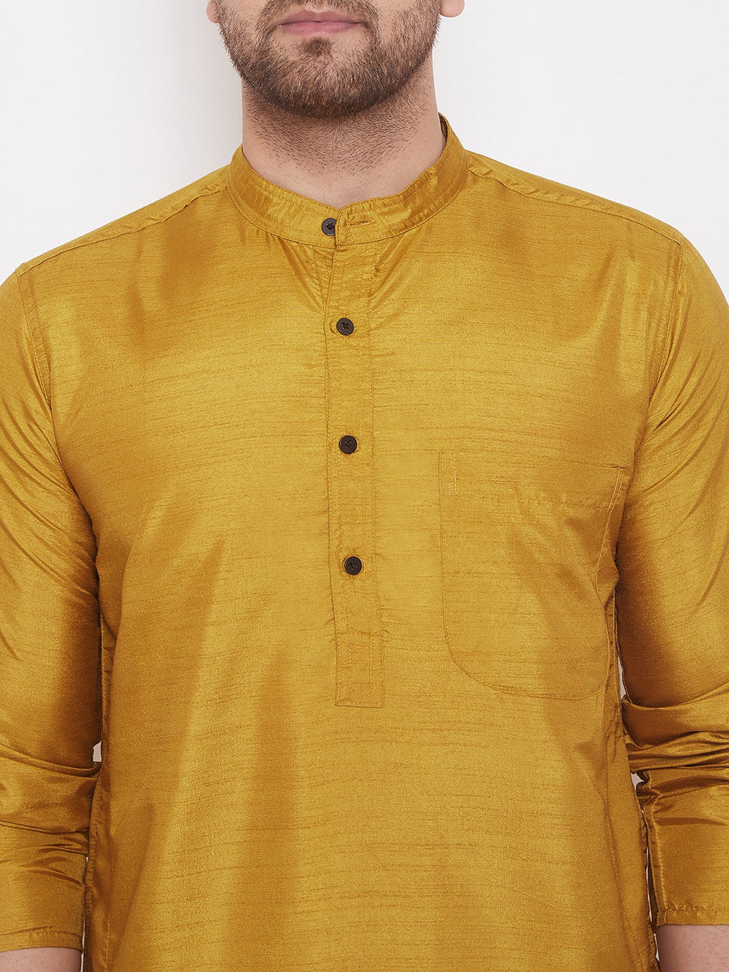 Even Apparels Mustard Yellow Pure Cotton Kurta With Band Collar | Grocsy