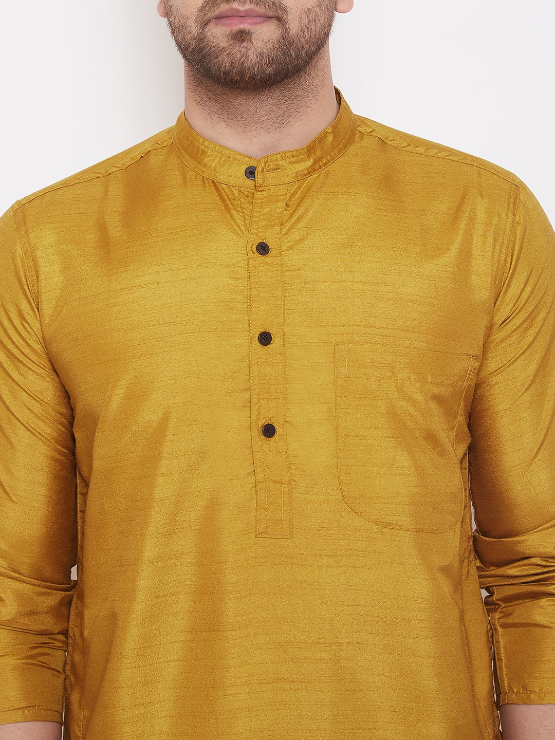 Even Apparels Mustard Yellow Pure Cotton Kurta With Band Collar | Grocsy