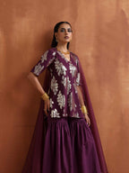 trueBrowns Purple Metallic Sharara Dupatta Set | Grocsy