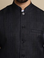 Even Apparels Men's Blue Mandarin Collar Waistcoat | Grocsy
