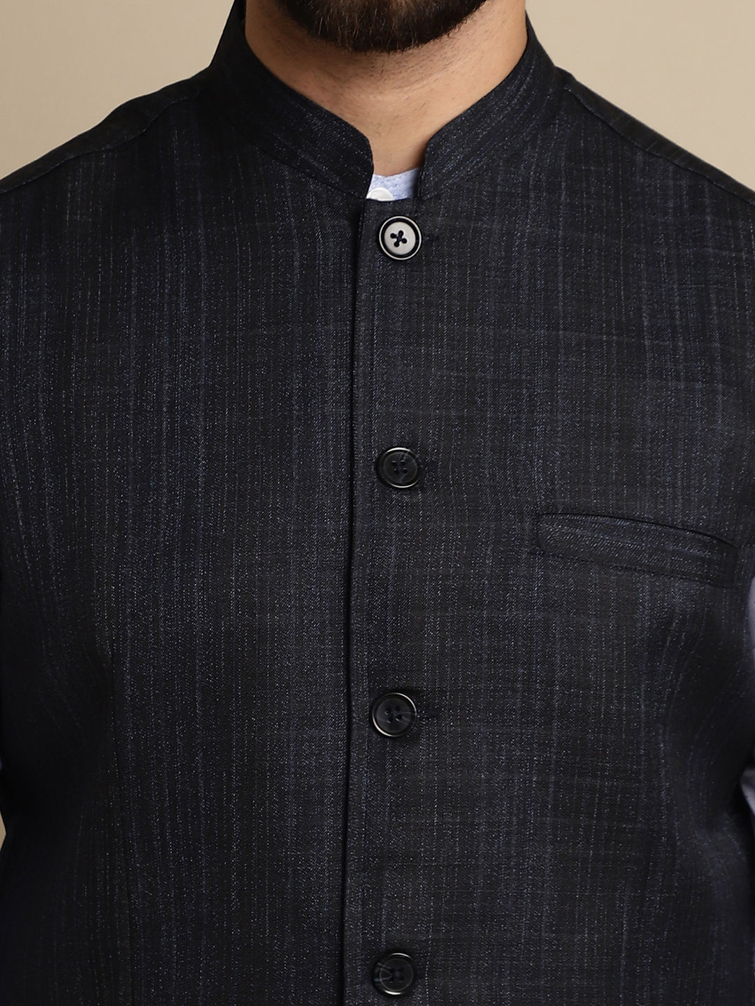 Even Apparels Men's Blue Mandarin Collar Waistcoat | Grocsy