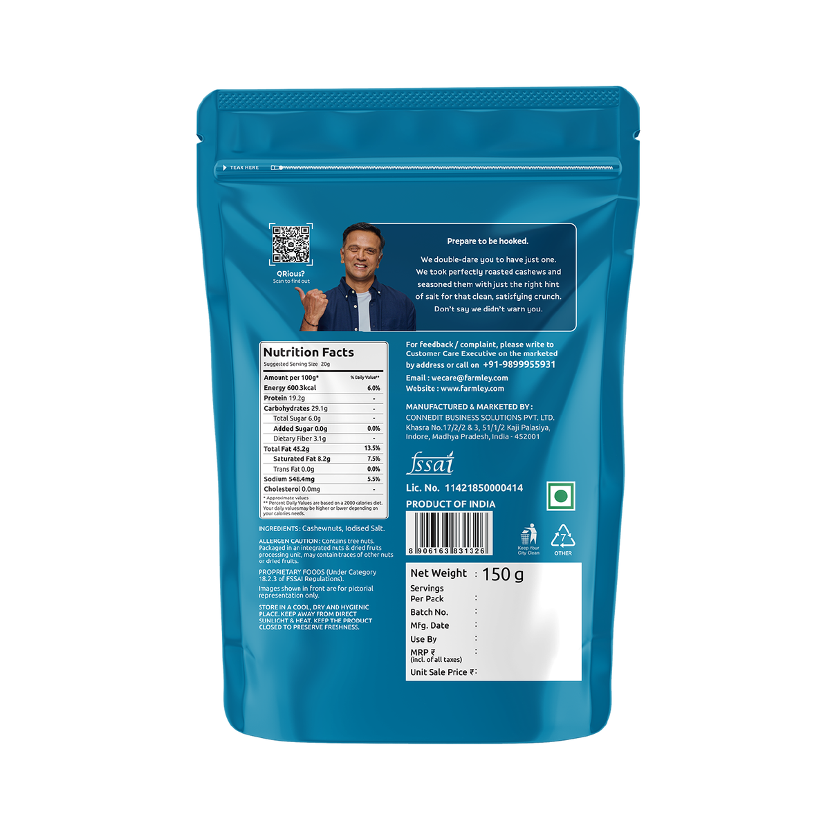 Farmley Classic Salted Cashews - Roasted | Grocsy