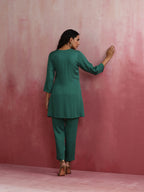 trueBrowns Green Straight Kurta Co-ord Set | Grocsy