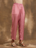trueBrowns Light Mauve Bandhani Printed Silk Kurta Pant Set | Grocsy