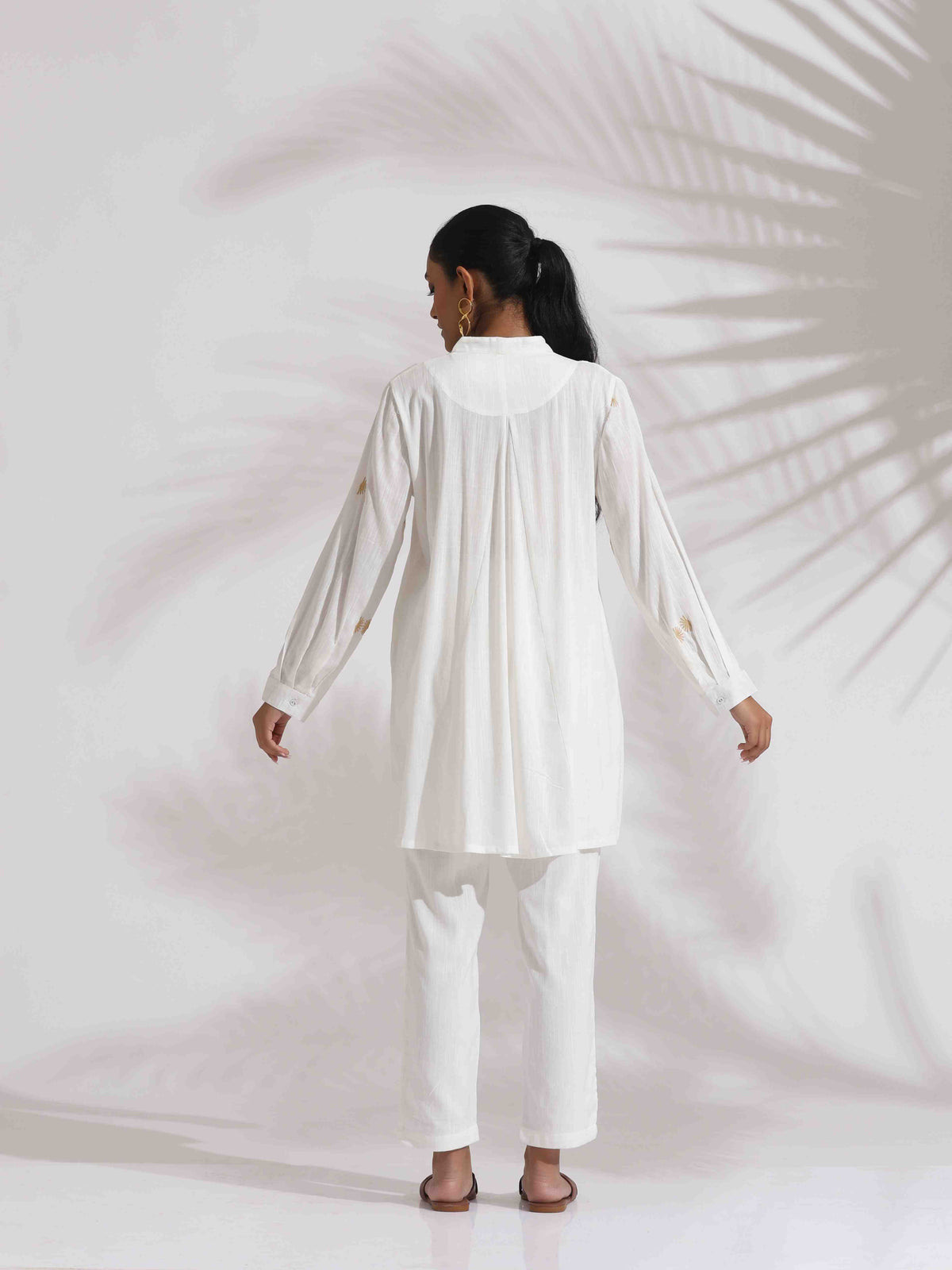 trueBrowns Off-White Cotton Embroidered A-line Co-ord Set | Grocsy