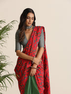 trueBrowns Red Muslin Ikat Saree | Grocsy