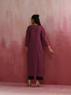 trueBrowns Mauve Cotton Dobby Front Slit Kurta Set | Grocsy