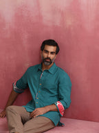 trueBrowns Men's Teal Cotton Shirt | Grocsy