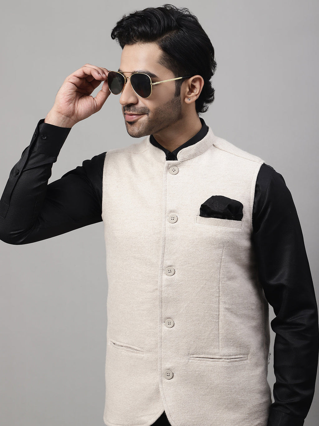 Even Apparels Men's Cream Pure Wool Nehru Jacket | Grocsy