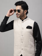 Even Apparels Men's Cream Pure Wool Nehru Jacket | Grocsy