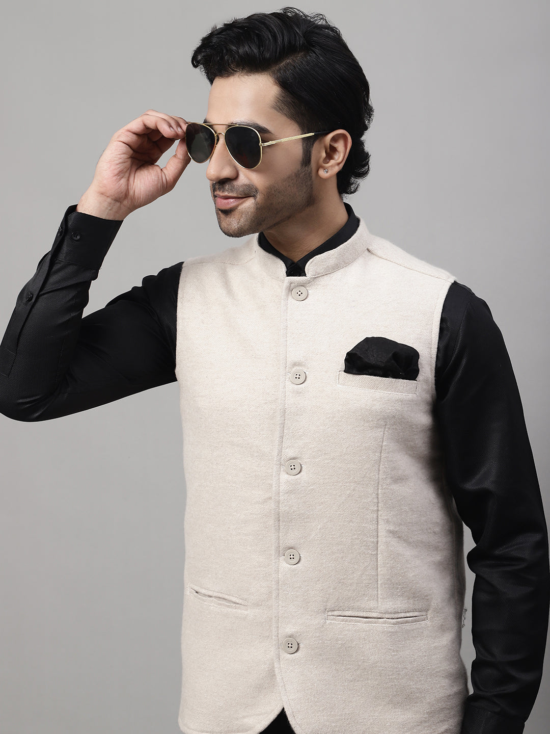 Even Apparels Men's Cream Pure Wool Nehru Jacket | Grocsy