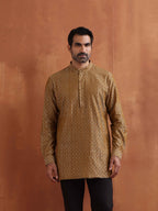 trueBrowns Men's Mustard Cotton Dobby Short Kurta | Grocsy