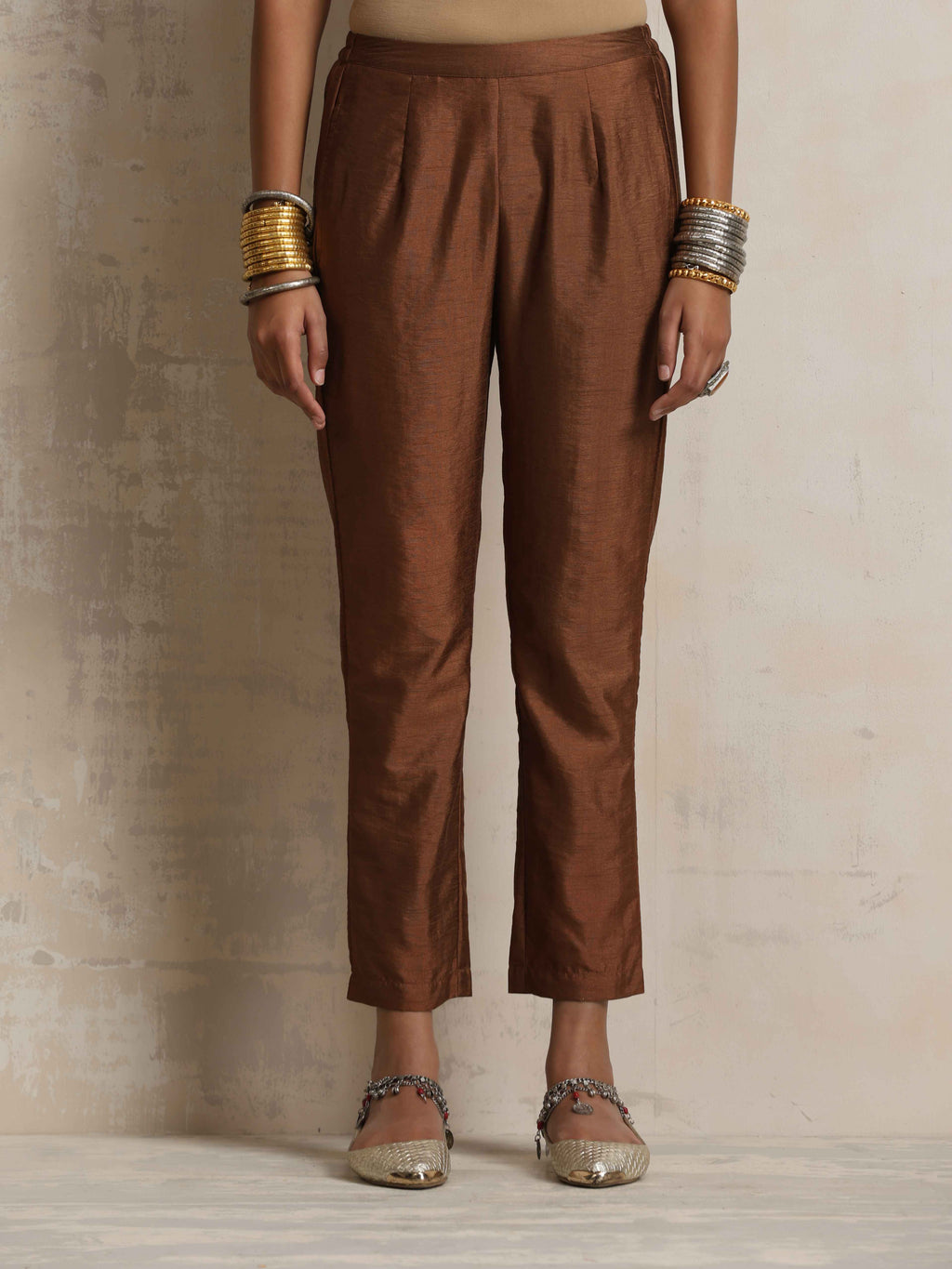 trueBrowns Brown Silk Slit Kurta Set | Grocsy