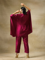 trueBrowns Purple Textured Silk Gathered Kaftan Co-Ord Set | Grocsy