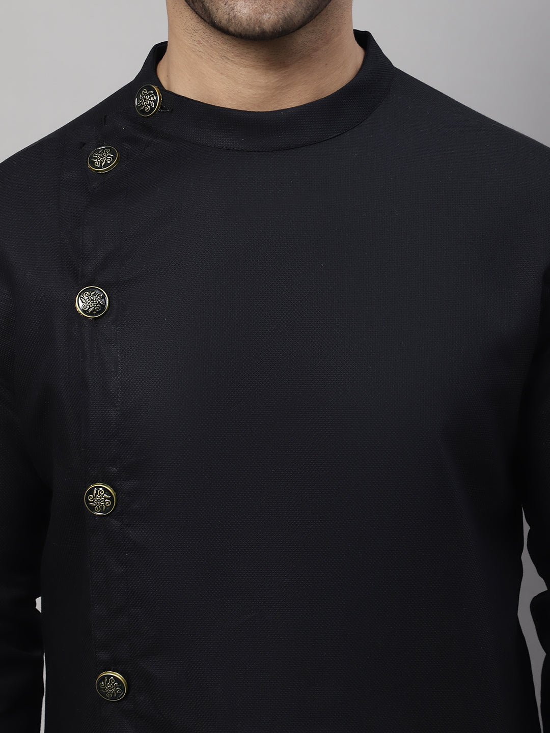 Even Apparels Black Sherwani Kurta With Asymetrical Cut | Grocsy