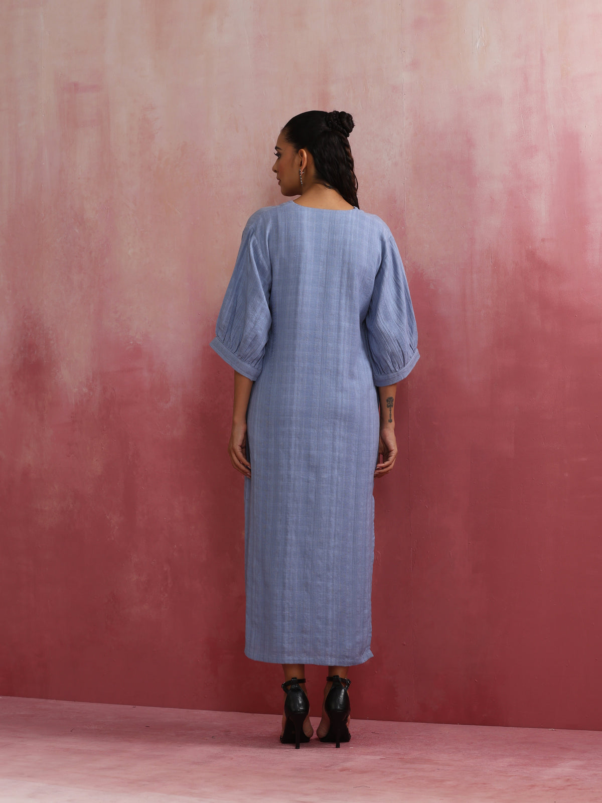 trueBrowns Sky Blue Cotton Dobby Dress | Grocsy