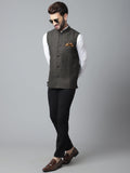 Even Apparels Men's Brown Pure Wool Nehru Jacket | Grocsy