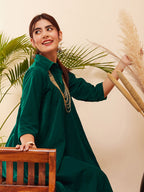 InWeave Women's Teal Velvet Collared Neck Flared Midi Dress | Grocsy