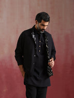 trueBrowns Men's Black Ikat Print Cotton Reversible Nehru Jacket | Grocsy