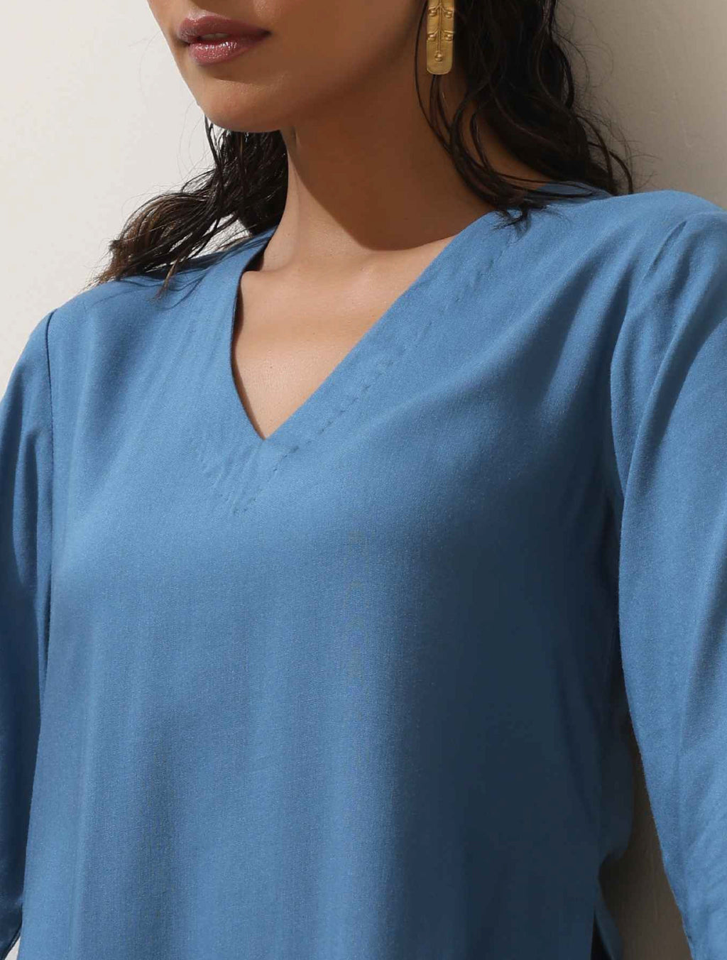 trueBrowns Blue Viscose Kurta Pant Set | Grocsy