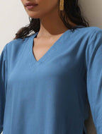 trueBrowns Blue Viscose Kurta Pant Set | Grocsy