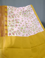 Block Print Baby Pink Dry Mehendi Combo Mulmul Cotton Saree By Gayathri Reddy Designer Studio | Grocsy