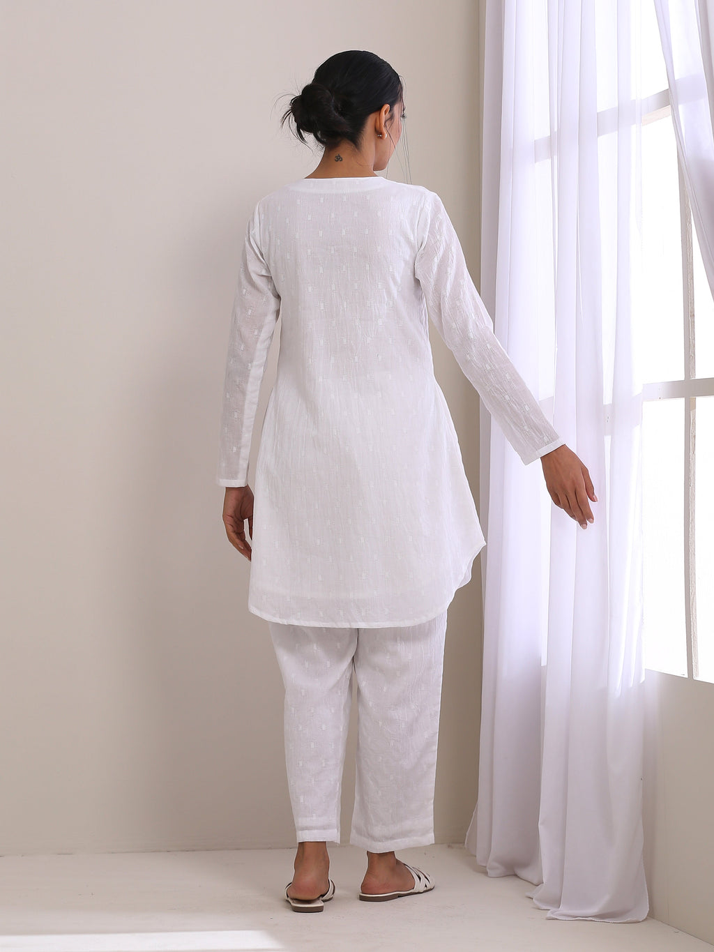 trueBrowns White Dobby Front Placket Co-Ord Set | Grocsy