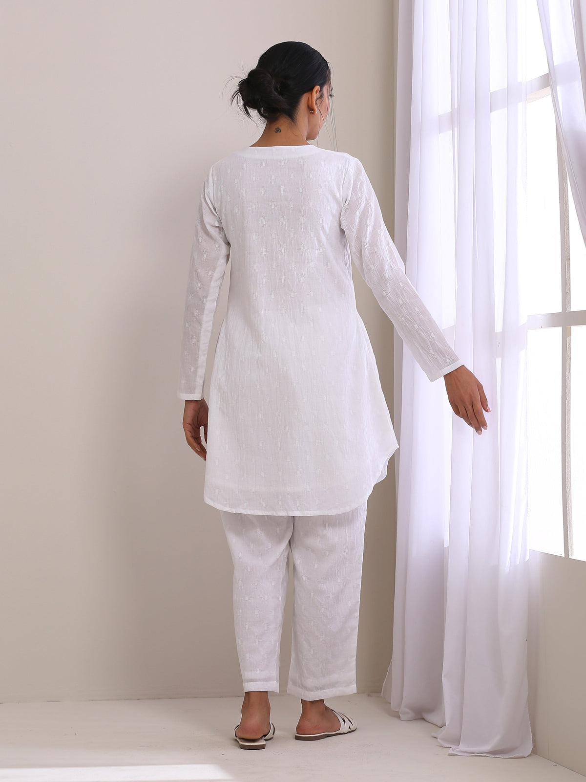 trueBrowns White Dobby Front Placket Co-Ord Set | Grocsy