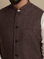 Even Apparels Men's Brown Mandarin Collar Waistcoat | Grocsy