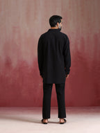 trueBrowns Men's Black Cotton Shirt Collar Stylized Kurta Co-ord set | Grocsy