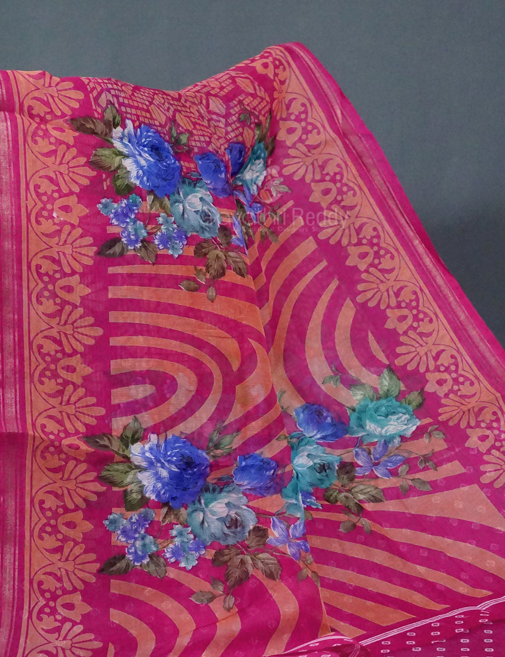 Shades of Hot Pink Colour Floral Design Semi Chanderi Saree By Gayathri Reddy Designer Studio | Grocsy