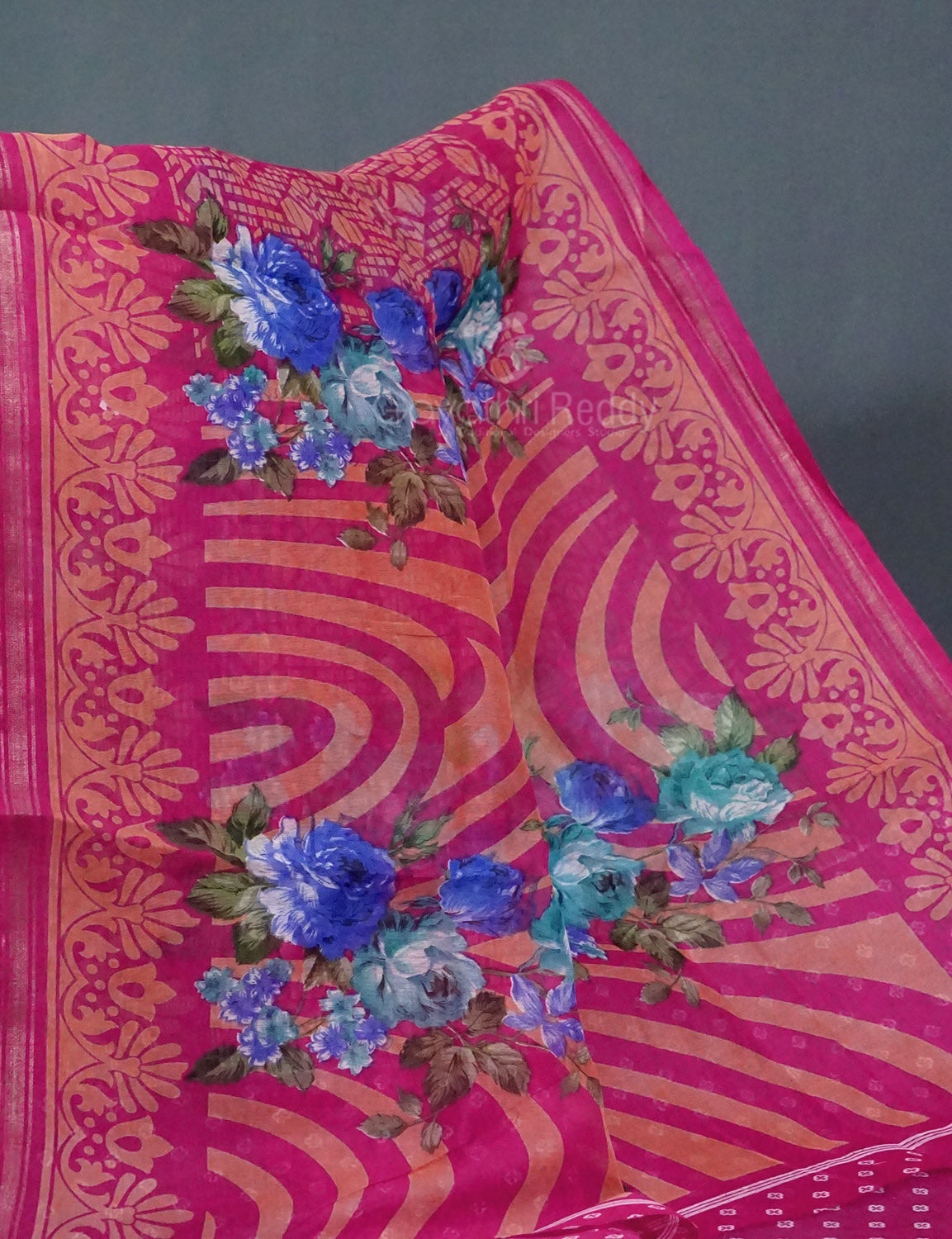 Shades of Hot Pink Colour Floral Design Semi Chanderi Saree By Gayathri Reddy Designer Studio | Grocsy