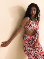 trueBrowns Carrot Muslin Ikat Ready to Wear Saree | Grocsy