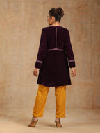 trueBrowns Wine Velvet Placket Embroidered Co-ord Set | Grocsy