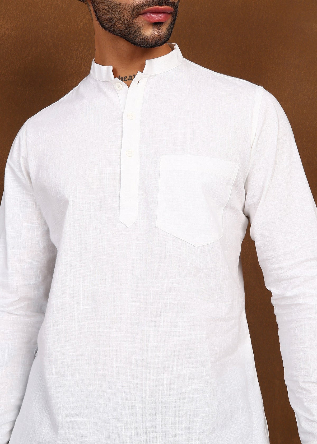 Fabmade Pure Ivory Linen Short Kurta | Grocsy
