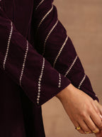 trueBrowns Wine Velvet Sleeve Embroidered Co-ord Set | Grocsy