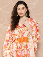 Ahalyaa Women Floral Printed Flared Sleeves Gotta Patti Crepe Kaftan Kurta | Grocsy