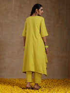 trueBrowns Lime Gold Cotton Handkerchief Kurta Set | Grocsy
