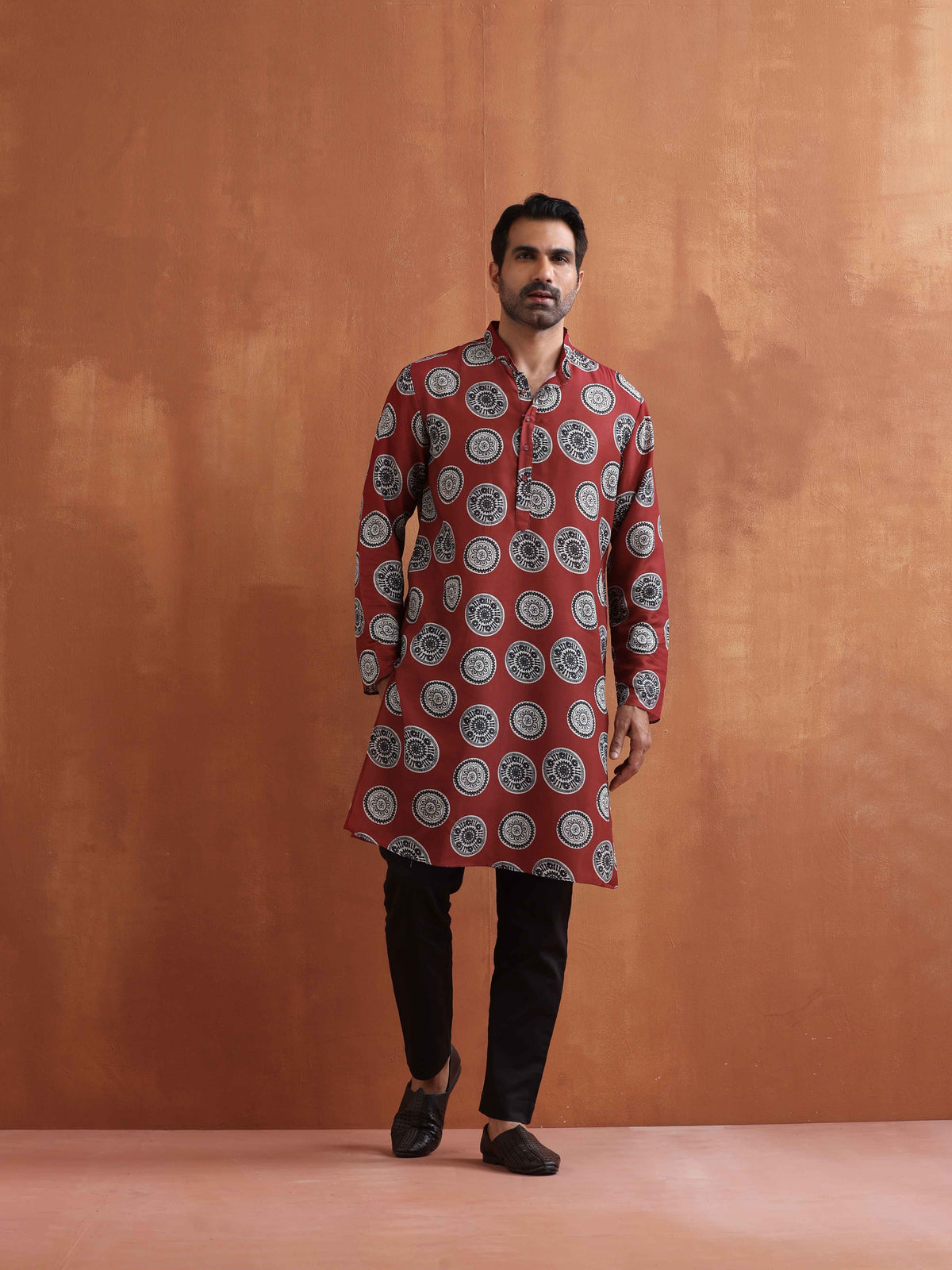 trueBrowns Men's Rust Printed Kurta | Grocsy