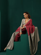 trueBrowns Grey Maroon Silk Ready to Wear Saree | Grocsy