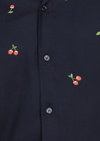 Fabmade Midnight Cherry Printed Cuban Collar Shirt | Grocsy