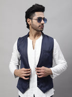 Even Apparels Men's Blue Nehru Jacket With Welt Pockets | Grocsy