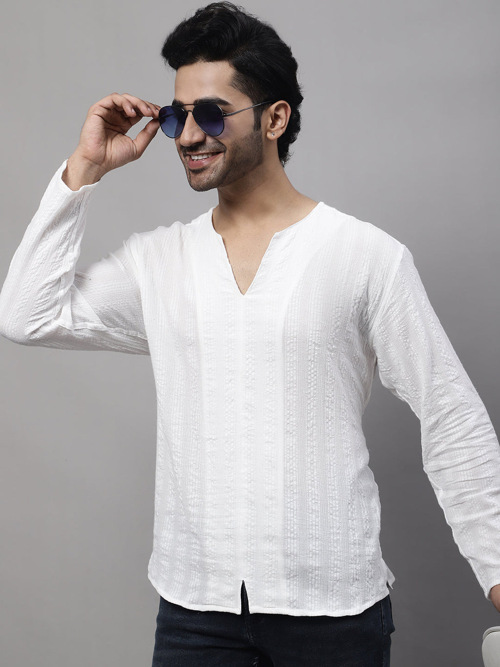 Even Apparels White Pure Cotton Open Neck Kurta | Grocsy